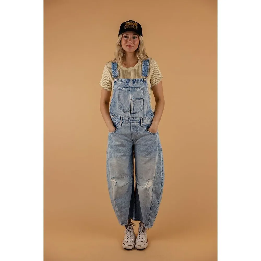 New Free People We The Free Good Luck Barrel Overalls Size XL